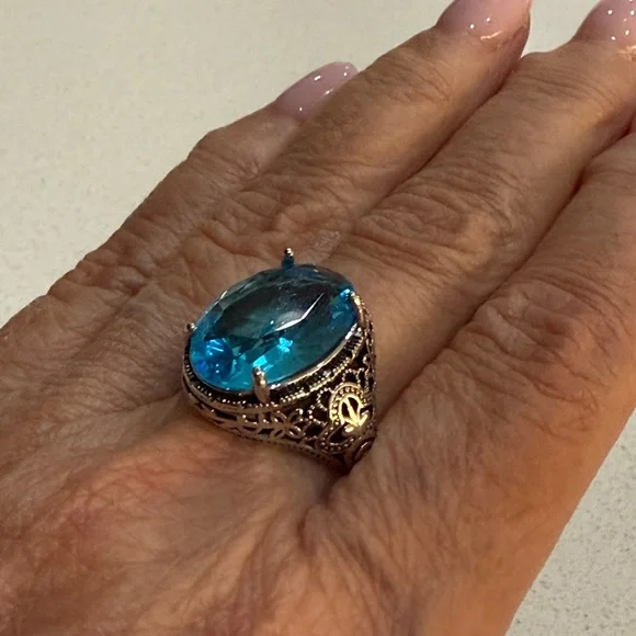 Synthetic Blue Stone Cocktail Ring - Picture 7 of 7